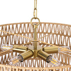 21.6 Inch Boho Rattan Chandelier, 5-Lights Hand Woven Bohemian Chandeliers with 2-Tier Drum Wicker Shade, Modern Farmhouse Large Pendant Light Fixture for Dining Room Living Entryway Bedroom - color: Gold Metal, size: 21.6 Inch