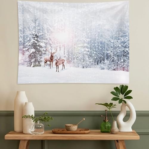 ZhiRain Winter Theme Merry Christmas Tapestry Wall Hanging Nature Forest Snowy Scenery Deer Tapestries Home Decor for Living Room Bedroom Farmhouse Apartment Dorm 30"x40" - color: Cabin-24, size: 30"L x 40"W