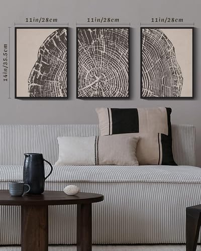 PHOPAGO Farmhouse Vintage Framed Wall Art Set Gray Wood Tree Ring Spirals Nature Abstract Drawings Rustic Modern Art Decor for Living Room Bedroom - 11x14in Black Framed - color: Oak Tree Ring, size: 11" x 14" x 3 Pcs Black