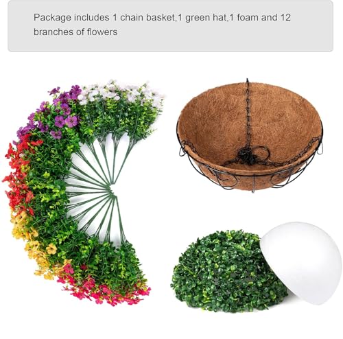 HyeFlora Artificial Faux Hanging Plants Flowers Basket for Summer Outdoor Outside Decoration, Fake Silk UV Sun Resistant Look Real Colorful Daisy Eucalyptus for Porch Home Patio Balcony Yard - color: Mix