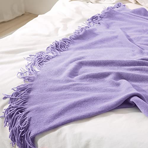 Homiest Decorative Knitted Throw Blanket with Fringe, Lightweight Acrylic Knit, Soft & Cozy Tassel Blanket for Couch, Sofa, Bed (Lavender, 50 x 60 Inch) - color: Lavender, size: 50" x 60"