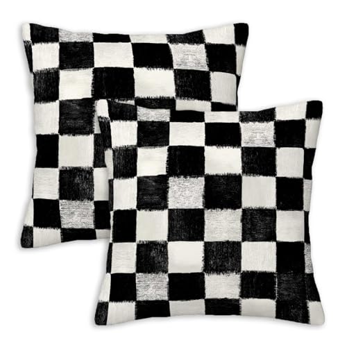 Black and White Checkered Throw Pillow Covers 18x18 Inch, Set of 2 | Buffalo Plaid Modern Square Cushion Cases for Couch & Living Room | Farmhouse Minimalist Home Decorative Pillowcases - color: Black and White