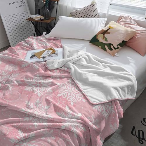 Christmas Throw Blankets, Pink White Snowflakes Pattern Soft Fleece Blanket Decorative for Home Sofa Couch Chair Living Bedroom,40x50 Inches, Winter - color: Christmas-hzf06264, size: 40x50 Inch