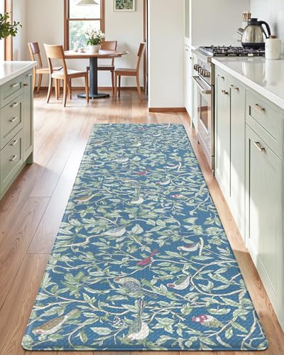 LUMI Anti Fatigue Kitchen Cushioned Mat for Floor, Padded Waterproof Runner for Standing, Stain Resistant Comfort Rugs for Home, Sink, Laundry, 24x87 - color: Blue Floral, size: 87"L x 24"W x 0.4"Th
