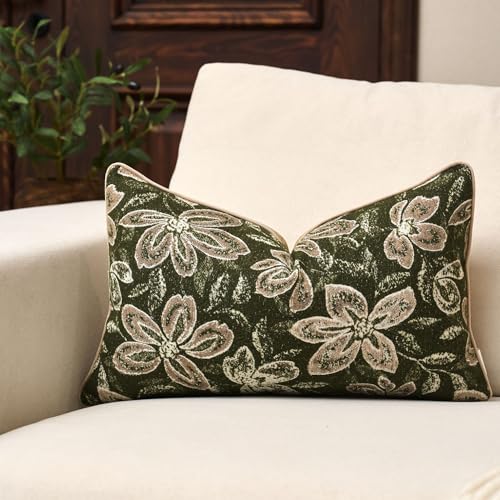 Yangest Flower Pillow Cover 12 x 20 Inches, Nature Chenille Rectangle Throw Pillow Cover Soft Luxury Neutral Accent Couch Pillow Cover for Living Room Bedroom, Green - color: Green, size: 20" x 12" (Pack of 1)