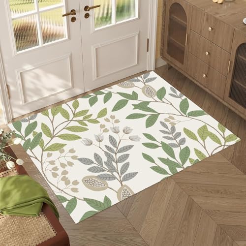 Modern Carpets, Farmhouse Area Rug Pattern Plants Flowers Traditional Carpet,Suitable for Living Room, Kitchen, Outdoor, 1.5 x 2.5ft - color: Olive Green and Light Beige, size: 1.5 x 2.5ft / 18 x 30in / 45 x 75cm