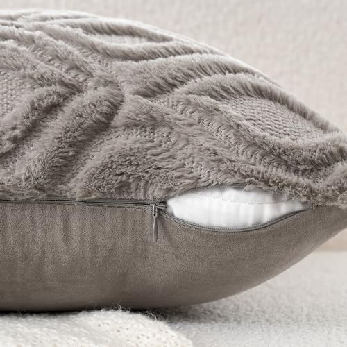 MIULEE Dark Grey Throw Pillow Covers 18x18 Inch, Soft Winter Plush Faux Wool Couch Pillow Covers Set of 2 Decorative Farmhouse Boho Throw Pillows for Sofa Living Room Bed - color: Dark Grey, size: 18" x 18" (Pack of 2)