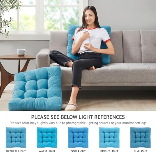Meditation Floor Pillow Set of 2, Square Large Pillows Seating for Adults, Tufted Corduroy Cushion for Living Room Tatami, Turquoise, 22x22 Inch - color: Square | Turquiose | 2 Pack, size: 2 Pack