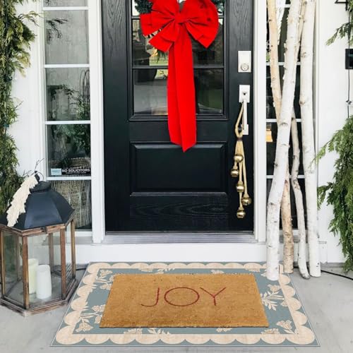 Front Door Mat Outside Entrance - 2x3 Floral Non-Slip Washable Doormat Indoor Outdoor Mat Blue Retro Farmhouse Scalloped Entry Rug Small Throw Rugs for Entryway Kitchen Front Porch Decor - color: Flower - Haze Blue, size: 2' x 3' (Rectangular)