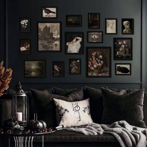 ANERZA 16 PCS Dark Academia Room Decor, Gothic Home Decor, Moody Wall Art Prints for Bedroom, Witchy Posters for Room Aesthetic, Wall Collage Kit Pictures for Living Room, Halloween Dorm Gallery Decor - color: Gothic black, size: 11"x14" Unframed