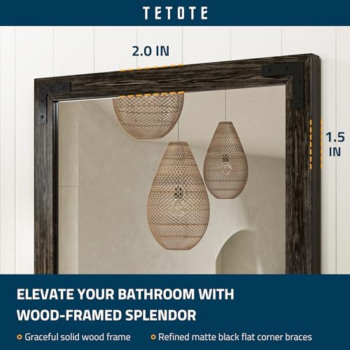 TETOTE 55 x 36 Black Wood Mirror for Bathroom Wall/Bedroom/Living Room/Entryway Farmhouse Rustic Bathroom Vanity Mirror for Over Sink Waterproof (Horizontal/Vertical Mounted) - color: Black Wood, size: 36"L x 55"W