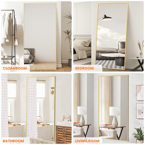 TRAHOME Full Length Mirror, 75"x35" Rectangle Standing Floor Full Body Mirror for Wall with Aluminum Alloy Frame for Bedroom, Living Room, Dressing Room(Gold) - color: Gold, size: 75"L x 35"W