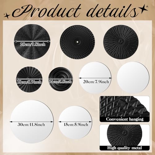 Blulu 9 Pcs Black Mirror Wall Decor Metal Round Home Art Decor Decorative Modern Circle Mirror Wall Art Sculpture Hanging Decorations for Home Living Room Office - color: Black