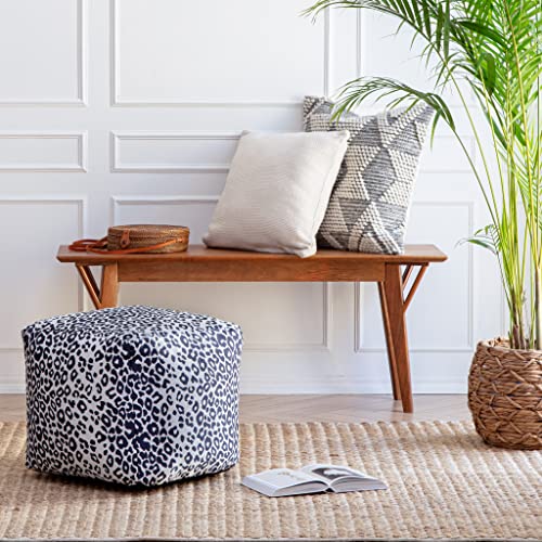 Anji Mountain Artisan Crafted Cotton Blend Pouf Ottoman | Versatile Floor Seating & Footstool for Living Room | Modern Boho Home Décor Accent | Filled Pouffe - color: Obsidian Leopard