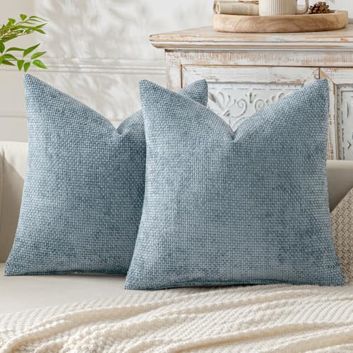 MIULEE Pack of 2 Coastal Blue Throw Pillow Covers 18x18 Inch Summer Modern Boho Accent Decorative Pillow Covers Soft Farmhouse Cushion Covers for Home Decor Couch Bed Sofa Living Room - color: Coastal Blue, size: 18" x 18" (Pack of 2)