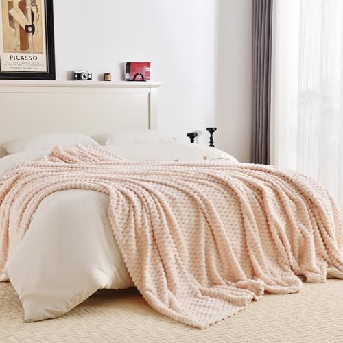 PLEASANT BOULEVARD Fleece Throw Blanket for Couch with 3D Turtle Shell Jacquard Soft Blanket, Fuzzy Blanket for All Seasons 50x60 Inches, Beige - color: Beige, size: 50x60in