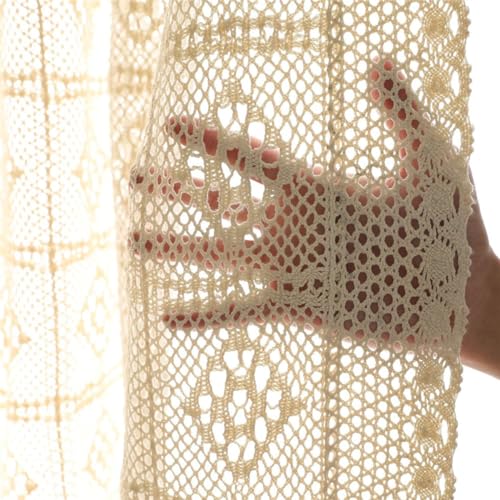 Boho Curtains for Living Room Retro Cotton Crochet Curtains for Girls Room Farmhouse Knitted Lace Curtain Panels for Bedroom Rod Pocket Hollow Sheer Window Drapes for Doorway 1 Panel W59 X L87 Inch - size: 59"W x 87"L (Pack of 1)