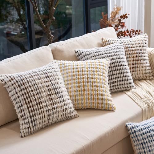 Aeckself Boho Chenille Tufted Pillow Cover 20 x 20 Inch, Decorative Square Throw Pillow Cover Neutral Pillowcase for Couch Bedroom Living Room, Brown White - color: Brown White, size: 20" x 20" (Pack of 1)