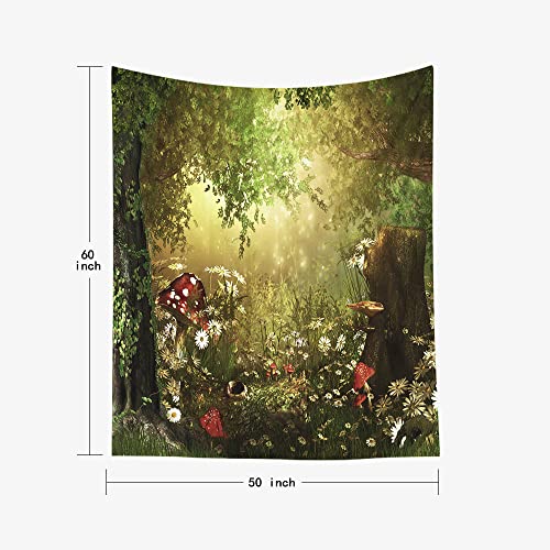 EMMTEEY Funny Tapestry - Forest Woodland Fairy Tale 50x60 Wall Tapestry for Bedroom - color: Green Fantasy, size: 50"L x 60"W