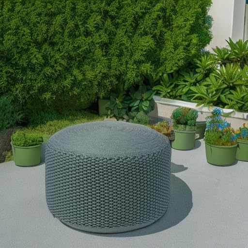 BIRDROCK HOME Outdoor Pouf Ottoman - Mist - Woven Indoor or Backyard Patio Use - Floor Footstool for Living Room- Knit Bean Bag - Oversized Padded Chair - Moroccan Foot Rest - color: Mist