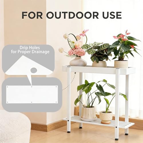 Honla Metal Plant Stand Indoor Outdoor,2 Tier Window Tall Plant Table Bench Shelf for Multiple Plants,26" L x 8.66" W x 24.40" H,White - color: White