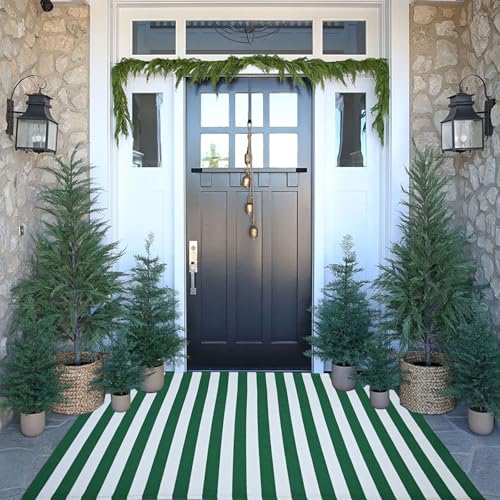 St. Patrick's Day Striped Outdoor Rug Green and White Spring Door Mat 3' x 5' Layered Welcome Mat for Farmhouse Spring Easter Front Porch Entryway Decor - color: Green and White, size: 3' x 5' (Rectangular)