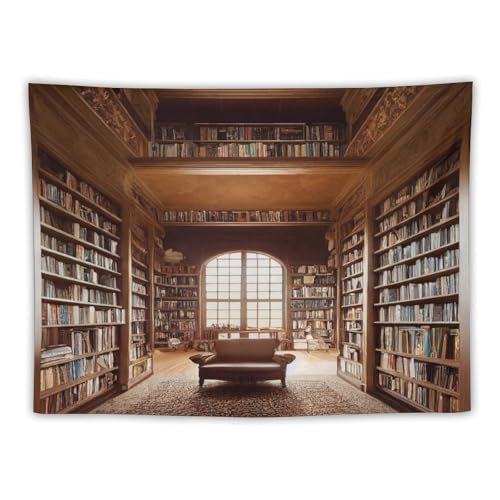 Vintage Bookshelf Tapestry,Library Wall Hanging Tapestries,Old Books on Shelf Classical Study Room Student Study College Dorm Bedroom Living Room 60"x40" inch - color: Bookshelf-9, size: W60xL40in