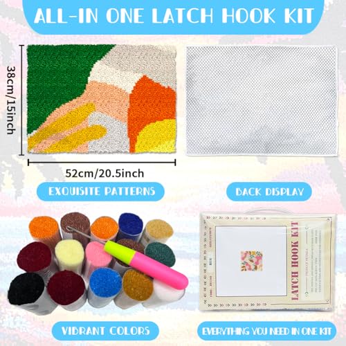 ORIGACH Abstract Color Blocks Latch Hook Rug Kit for Adults Printed Rug Making Kit Handmade Carpet Tapestry Cover with Hook Latch and Preprinted Canvas, Home Arts Crafts Sofa Decor, 20.5x15inch - style: Abstract Color Blocks