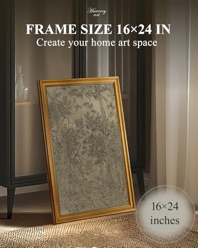 HUARCEY Gold Framed Canvas Wall Art, Antique Sketch Landscape Pictures Vintage Decor, Bedroom Kitchen Shelf Decor, Dark Moody Retro Country Farmhouse Canvas Paintings, 16x24inch - color: Landscape Sketch, size: 24"L x 16"W