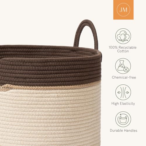 LA JOLIE MUSE Woven Basket Rope Storage Baskets - Large Cotton Organizer, Laundry Basket, Oatmeal, 40 Litres - color: Oatmeal, size: M