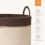 LA JOLIE MUSE Woven Basket Rope Storage Baskets - Tall Cotton Laundry Basket, Blanket, Kids Toy, Nursery Clothes Hamper, Oatmeal, 72 Litres - color: Oatmeal, size: XL