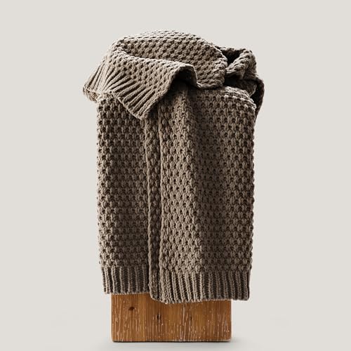 EVERGRACEHOME Chunky Chenille Knit Throw Blanket for Couch, Soft Luxurious Moss Stitch Blankets for Bed, Cozy Decorative Farmhouse Knitted Throws for Sofa, Mocha Brown, 50" x 60" - color: Mocha Brown, size: 50" X 60"