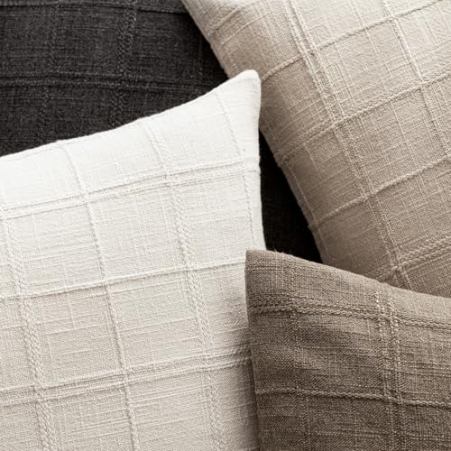 Foindtower Set of 1 Decorative Linen Check Throw Pillow Cover Neutral Farmhouse Vintage Cushion Cover Modern Boho Home Decor for Sofa Chair Couch Bedroom Living Room Outdoor,16×16 Inch,Charcoal - color: Charcoal, size: 16" x 16" (Pack of 1)