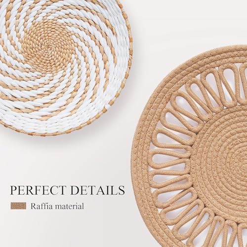 8 Pack Boho Wall Basket Decor, 12 Inch Wall Decoration Round Handmade Hanging, Rattan Woven Wall Basket Decor for Living Room, Rustic Flat Elegant, Farmhouse, Bedrooms, Table Settings, Kitchen Home - color: 8 PCS
