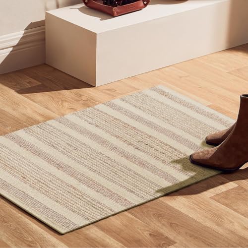 Area Rug Farmhouse 2x3 Feet - Hand Woven Jute Cotton Rug Bohemian Rustic Vintage - Non Slip Floor Rug for Bedroom Living Room Kitchen Dorm Entryway Hallway - Area Rug Natural - color: Natural, size: 2'x3'