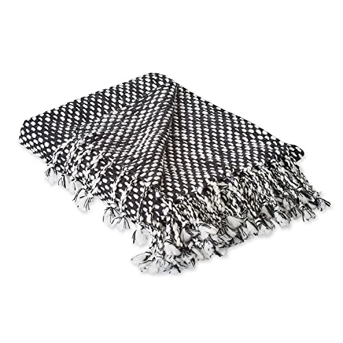 DII Textured Acryllic Woven Throw, Farmhouse Fringe Blanket, 50x60, Black/White - color: Black/White