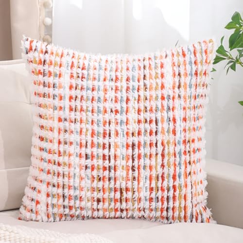 LUOYEHK Boho Throw Pillow Covers 22x22 Inch Set of 2 Chenille Tufted Pillowcase Farmhouse Neutral Cushion Covers for Couch Sofa Bed Living Room, Orange Red - color: Orange Red, size: 22" x 22" (Pack of 2)