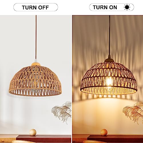 Boho Pendant Light Fixture Kitchen Chandelier Rattan Hanging Light Flush Mount Ceiling Light Boho Lamp Shade Wooden Base Bohemian Chandeliers for Hallway Bedroom Chandelier Dinning Light Fixture - color: Brown-Pendant light