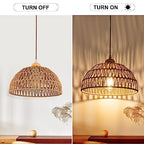 Boho Pendant Light Fixture Kitchen Chandelier Rattan Hanging Light Flush Mount Ceiling Light Boho Lamp Shade Wooden Base Bohemian Chandeliers for Hallway Bedroom Chandelier Dinning Light Fixture - color: Brown-Pendant light