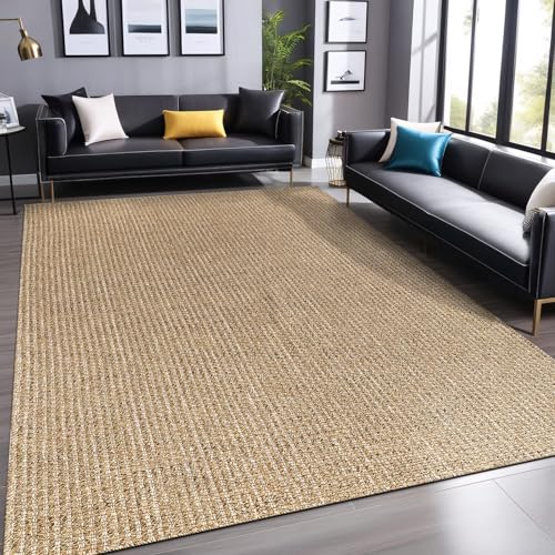 Luul Home Easy Jute Rugs 9x12 Natural Color Living Room Indoor Outdoor Area Rug for Patio Farmhouse and Kitchen Rug High Traffic Easy to Clean Washable Solid Boho Woven Design Outside Carpet (9 x 12) - color: Natural, size: 9' x 12' (Rectangular)