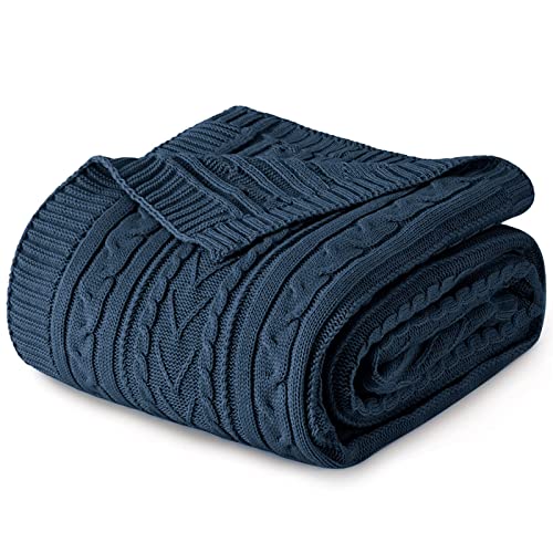 Aormenzy Navy Blue Cable Knit Throw Blanket Queen Size for Bed Couch Sofa, Super Soft Cozy Knitted Blanket 90" x 90" Bed Blankets Full Size - color: Navy Blue, size: 90" x 90", Queen