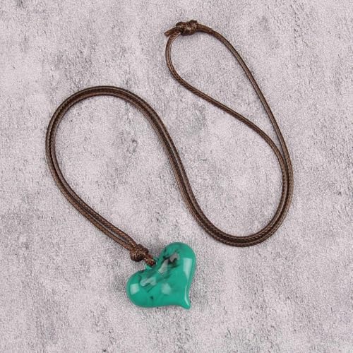 Leather Necklace for Women Long Boho Pendant Hippie Choker Necklace Bohemian Layered Leather Rope Wooden Jewelry Gifts - style: Green Heart Necklace