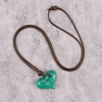 Leather Necklace for Women Long Boho Pendant Hippie Choker Necklace Bohemian Layered Leather Rope Wooden Jewelry Gifts - style: Green Heart Necklace