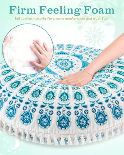 Hihealer Meditation Cushion, Large Velvet Floor Pillow for Yoga, Meditation & Mindfulness, Supportive Memory Foam Bolster (Green) - color: Green