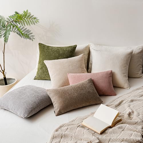 a moment Pack of 2 Decorative Chenille Throw Pillow Covers with Twill Cushion Covers for Sofa Living Room Couch Bed 26x26 Inch,Moss Green - color: Moss Green, size: 26" x 26" (Pack of 2)