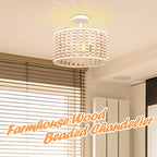White Wood Beaded Boho Chandelier - Modern Nursery Ceiling Light Fixture, Beaded Semi Flush Mount Light, Farmhouse Lights for Bedroom Hallway Foyer Living Kids Room - color: White Chandelier