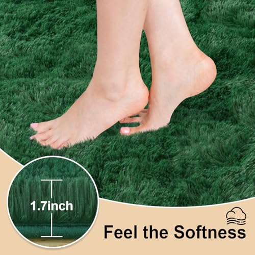 Mugorn 2x3 Rugs for Bedroom, Fluffy Dark Green Area Rugs for Living Room, Soft Shag Kids Rug Small Carpet with 4 Non-Slip Rug Pads (2ft x 3ft, Dark Green) - color: Dark Green, size: 2ft X 3ft