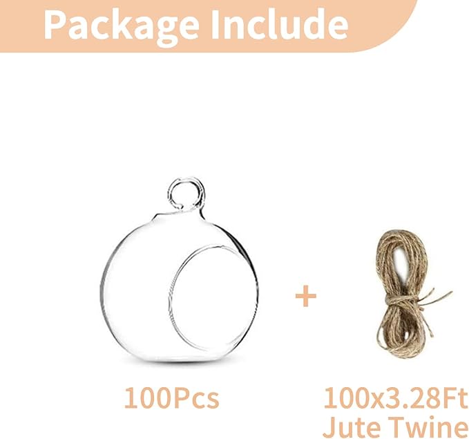 100 Pcs 3.15"/ 8cm Hanging Glass Tealight Holder Globe, Plant Terrariums Glass Orbs, Air Plants Tea Light Candle Holders, Home Decor Outdoor Garden (90 Pcs + 10 Pcs)