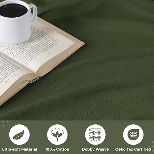 Superior Nobel Cotton Blanket, Picnic, Beach, Traveling or Camping, Bedroom Essentials, Cover for Bed, Couch, Lounging, Textured Jacquard, Classic Chevron Woven Blanket, California King, Forest Green - color: Forest Green, size: California King