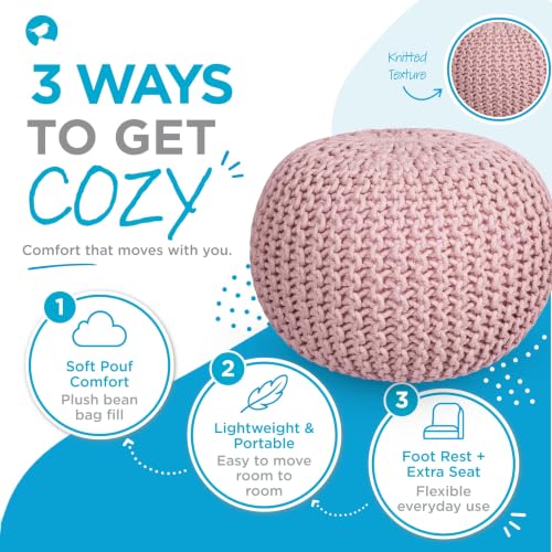 BIRDROCK HOME Round Pouf Ottoman Foot Rest - 18.5”x18.5”x15” Boho Compact Comfortable Soft Cotton Braided Foot Stool with Bean Bag Filling for Living Room, Bedroom, or Nursery (Dusty Rose) - color: Dusty Rose
